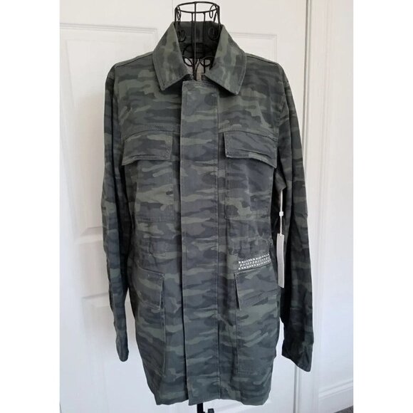 Caslon Olive British Camo Utility Jacket w/ Silver Embroidery Womens Size (L) - Picture 3 of 13